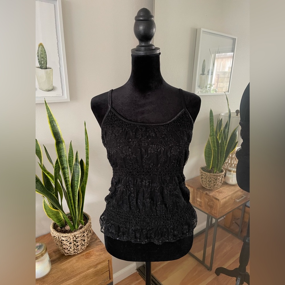 Per Una Black Lace Sequin Top